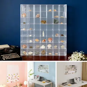 60-compartment transparent acrylic display box, wall-mounted transparent grid storage box, display cabinet for collectibles, jewelry, and shells