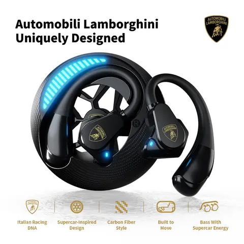Automobili Lamborghini Official Bluetooth 6.0 Earbuds | Sport Ear Hook Wireless Headphones, Audifonos Inalambricos | Low Power, Secure Fit | for Gym, Running, Gaming, Work & Daily Calls Auriculares Bluetooth Electronic Audio Headset