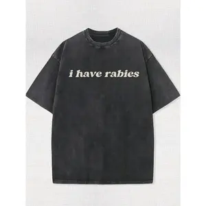 Men's Vintage Washed T-Shirt with Funny "I Have Rabies" Print - Lightweight Breathable Retro Graphic Tee, Smooth Texture Casual Round Neck Short Sleeve Shirt for Outdoor Sports, Daily Wear & Summer Activities