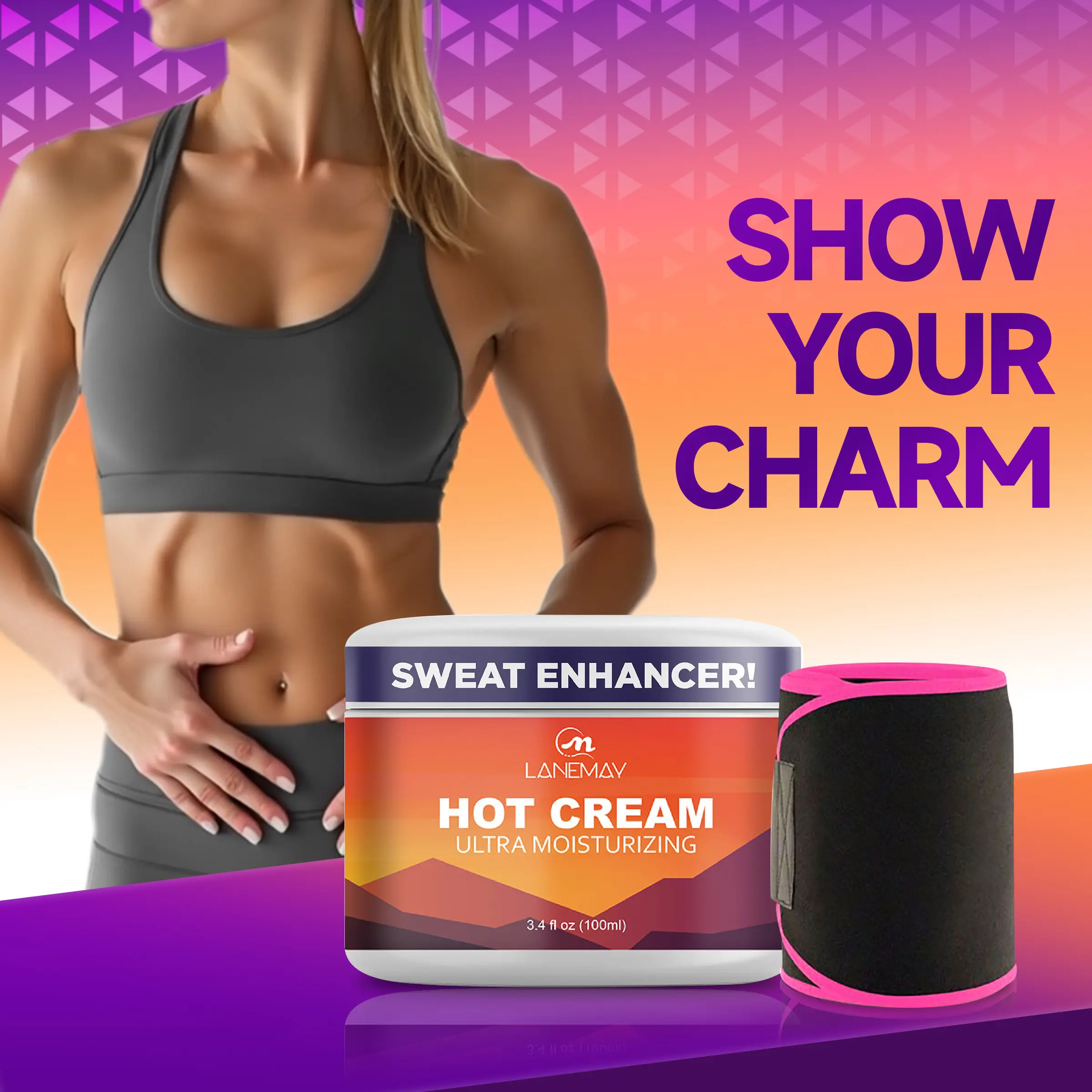 Unisex Adjustable Abdominal Trainer Sweat Waist Belt with Free Cosmetic Belly Firming Body Shaping Cream Moisturizer, for High Intensity Training, Pink, Waist Trainer, Sweat Waist Trainer