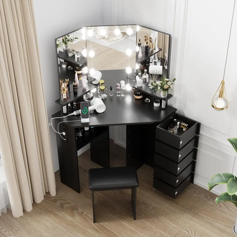 green emerald velvet dress Amazon.com: UPGENT Vanity Desk with Touch Screen Lighted Mirror, Corner  Vanity Desk Set Dressing Table with 360  flippable Mirror Surface for  Bedroom Small Spaces, Women Girls : Home & Kitchen