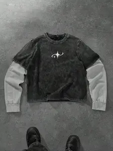 Unisex Fall Winter Patchwork Fitted Short Sleeve T-Shirt Tee Top, Streetwear Street Style Y2K Fashion, Perfect for Casual