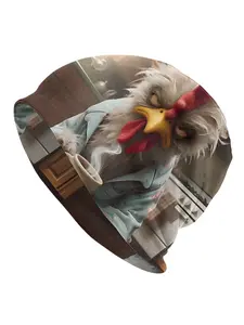 Funny Chicken Print Beanie - Cozy Knit Hat for Men & Women, Light Blue with Red Comb & Wattle Design, Perfect for Casual Wear, Casual Headwear | Playful Design | Stretchy Fabric