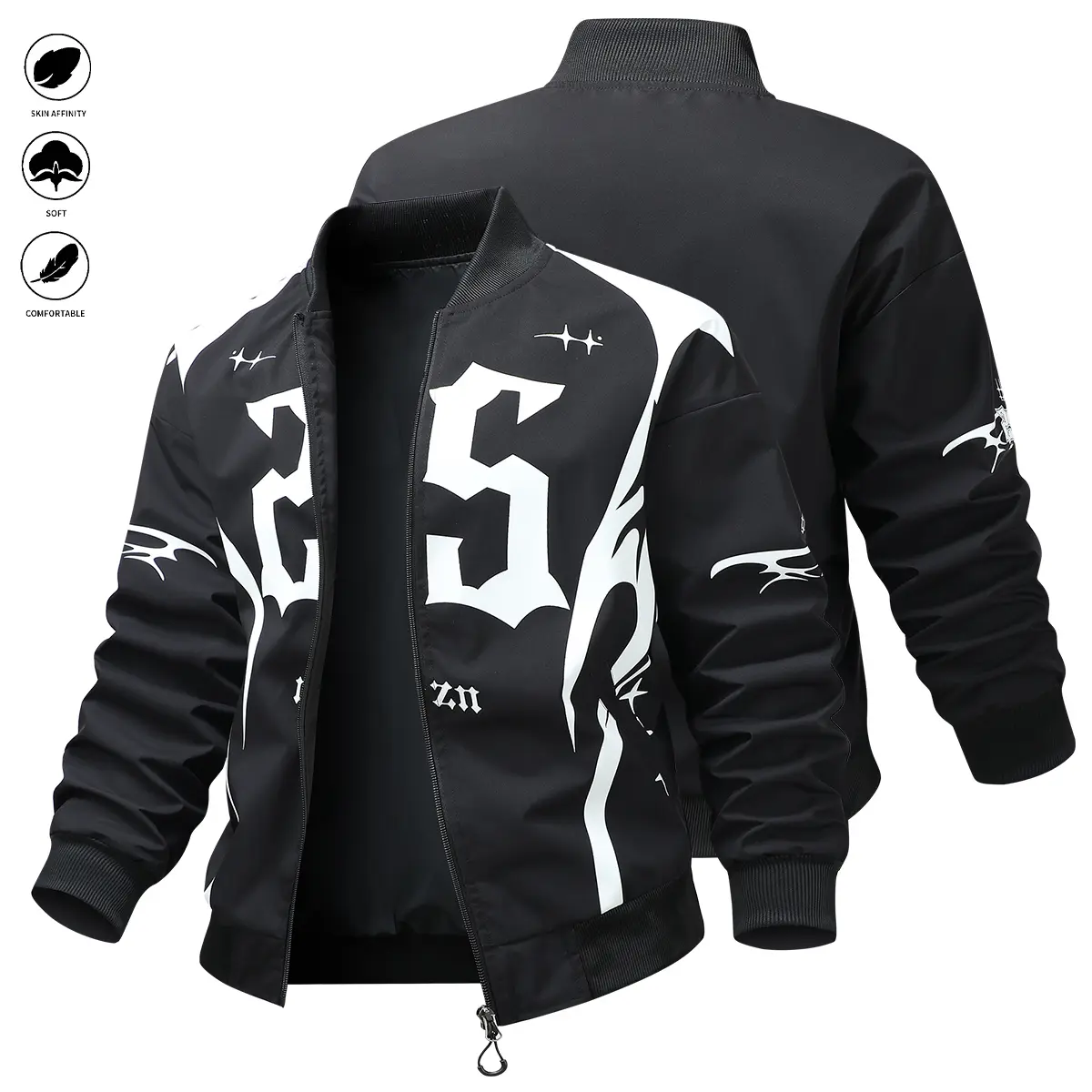 JOGWAVE Men’s Baseball Jacket – High Street Patchwork Print Windbreaker, Fashion Collegiate Style, Long-Sleeve Outerwear, Suitable for All Seasons, Multi-Pocket Design, Zipper Closure, Stylish Menswear, Back-to-School Shopping, Classic Fashion Motorcycle