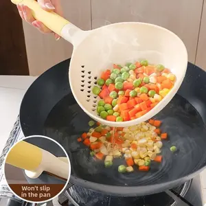 2-in-1 Soup & Strainer Spoon - Heavy-Duty Heat-Resistant Non-Stick Kitchen Ladle with Ergonomic Handle, Large Deep Bowl Design, Suitable for Soup, Pasta, Salad, Pie - Durable Plastic Construction for Meat, Vegetable, and Fruit Prep - Space-Saving