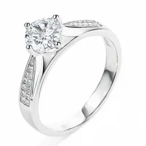 【#402】RTT Fashion 925 Sterling Silver Engagement Ring with Cubic Zirconia – Classic Round Cut Solitaire Ring for Women, Non-Adjustable Band size 6