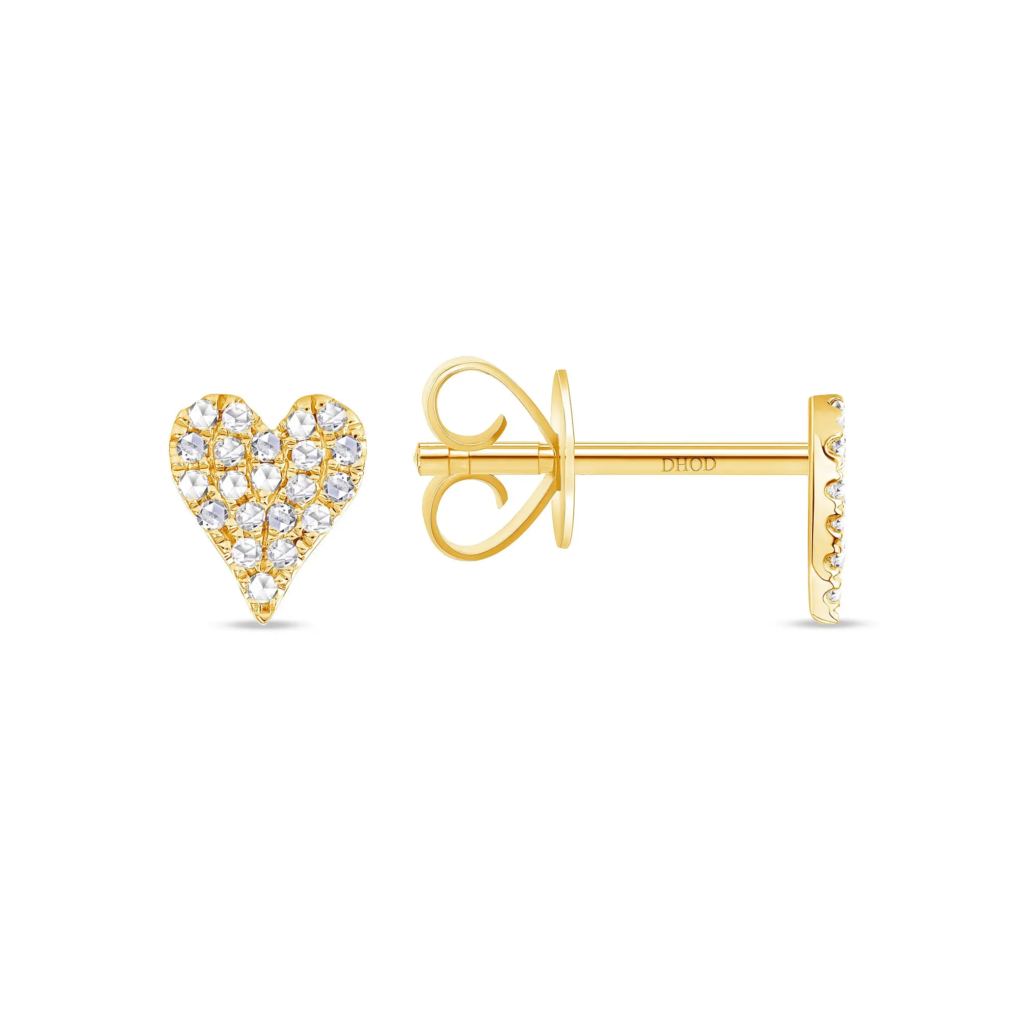 14k Gold Heart Pavé Diamond Stud Earrings