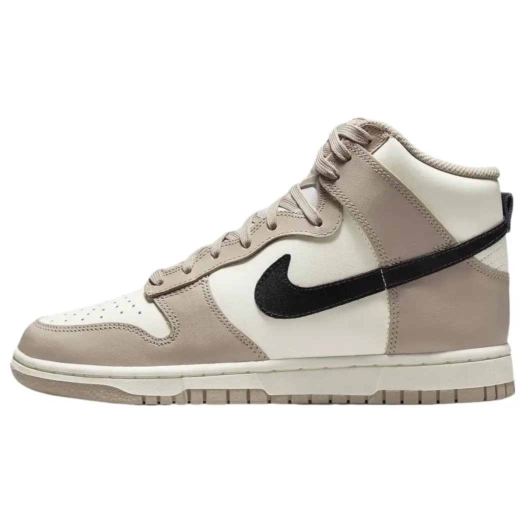 NIKE Women's Dunk High 'Fossil Stone' Leather Athletic Sneakers - Rubber Sole, Cushioned High-Top, Solid Design for Casual Street Style