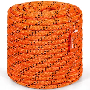 VEVOR Double Braided Polyester Rope,  3/4 in x 220 ft, 24 Strands, 20000 LBS Breaking Strength Outdoor Rope, Arborist Rigging Rope for Rock Hiking Camping Swing Rappelling Rescue, Orange/Black