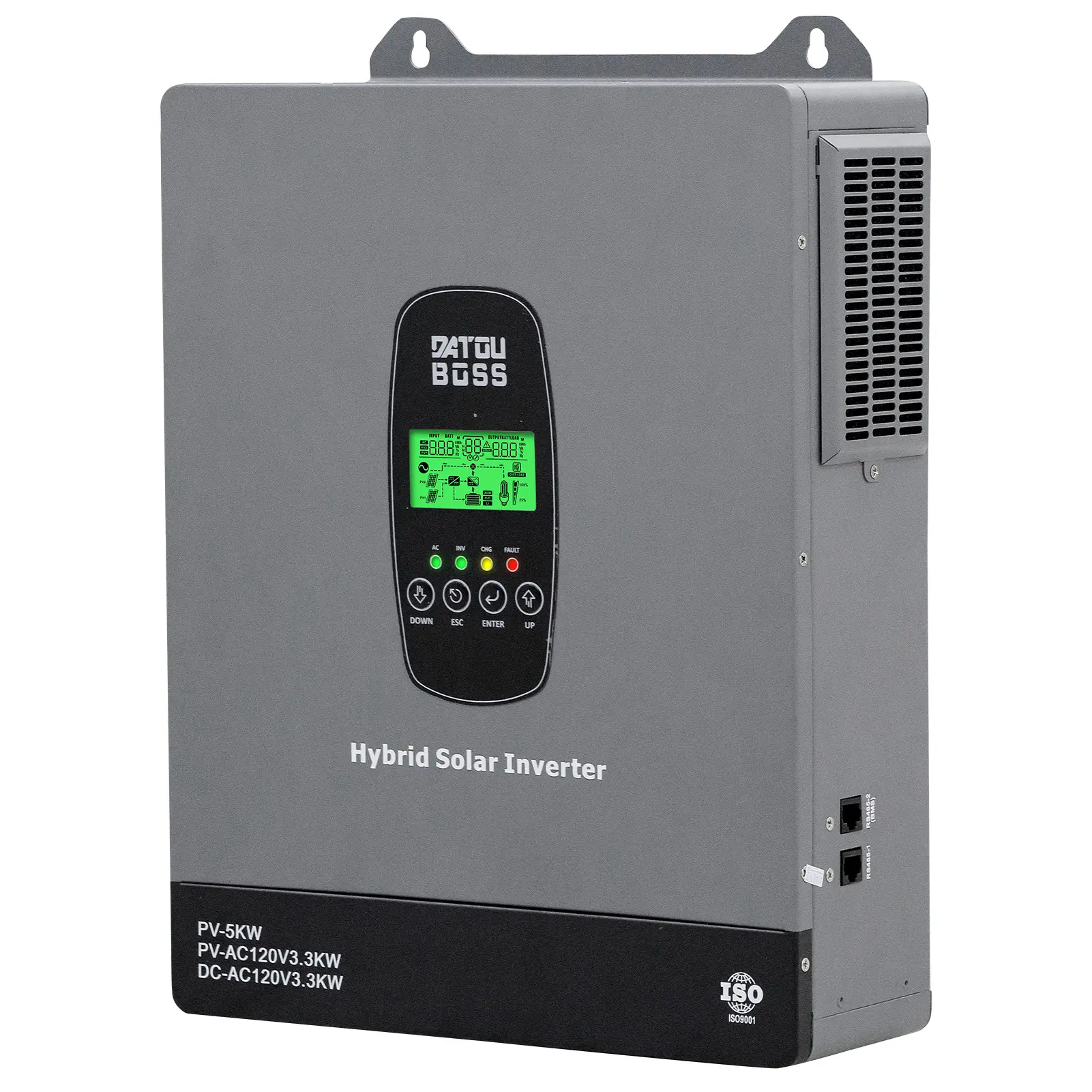 DATOUBOSS 3300W Hybrid Solar Inverter DT-2433U, 24V DC to 120V AC, Built-in 120A MPPT Charge Controller, Max PV Input 5000W 500VDC, Off Grid Pure Sine Wave Inverter, Home Solar Backup Power