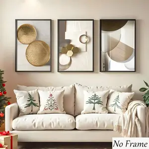3 Piece Set Abstract Gold Geometric Posters, Perfect Decor for Home Bar, Office, Living Room, Pikpak001 Model