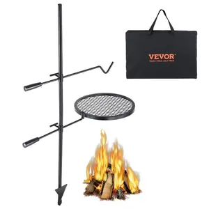 Swivel Campfire Grill, Fire Pit Grill Grate over Fire Pits, Heavy Duty Steel Grill Grates, 360 Adjustable Open Fire Outdoor Cooking Equipment, Portable Camp Fire Racks for Camping Outdoor BBQ
