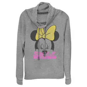 Juniors Womens Minnie Mouse Smile Portrait Cowl Neck Sweatshirt
