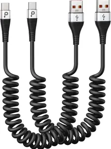 USB C Cable Fast Charging – 2-Pack 3FT Coiled USB A to Type C Charger Cord for Car, Compatible with iPhone 16/15, Samsung Galaxy S21/S20/S10/S9, USB-C Devices
