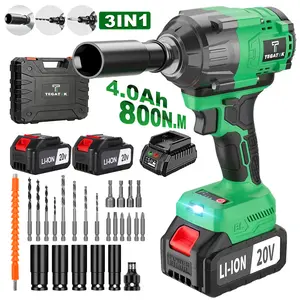 800 Nm (590 ft-lbs) High-Torque Cordless Impact Wrench and Drill Set (Green,Yellow), 1/2-inch Cordless Impact Gun with 4.0Ah Battery, Fast Charger, 5 Sockets, Storage Case, and Variable Speed ​​Shifter. Suitable for Automotive, Home, and DIY Tools.