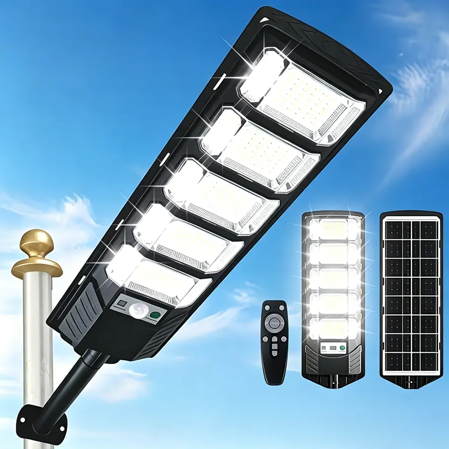 Solar Outdoor Security Light 360° LED Street Lamp with Triple-Sensing Mode & IP65 Waterproof – No Wiring Needed for Garden, Driveway, Garage