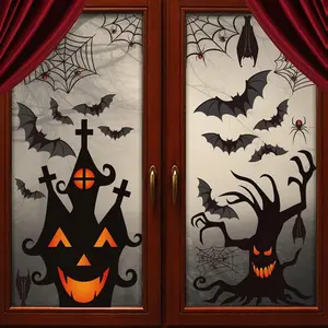 Halloween Window Clings Set - 90 Pieces Static Stickers with PVC Bats Spider Web Decals for Home Decorations & Party Favors Supplies