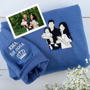 Personalised Embroidered Portrait Sweatshirt, Custom Photo Hoodie, Unisex, Trending  0