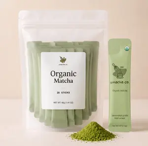 Umacha Co. Organic Matcha sticks 20 Single-Serve Sticks (40g) Ceremonial Grade First Harvest Matcha Green Tea Powder USDA Organic Premium JAP Superfood