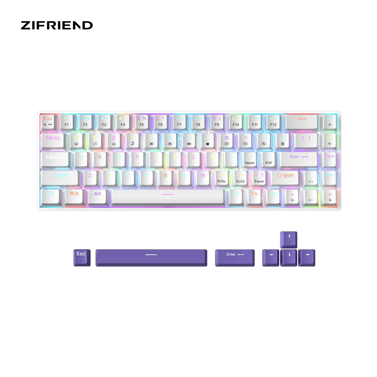 FURYCUBE x ZIFRIEND TK68 Mechanical Mini 60% Keyboard 68 Keys Layout Ergonomic Design Hot-Swappable Mint Switch RGB Backlit Type-C Wired Gaming Keyboard for Office and PC – Full Key Anti-Ghosting, Compatible with Windows & Mac, TK68 Ergonomic backtoschool