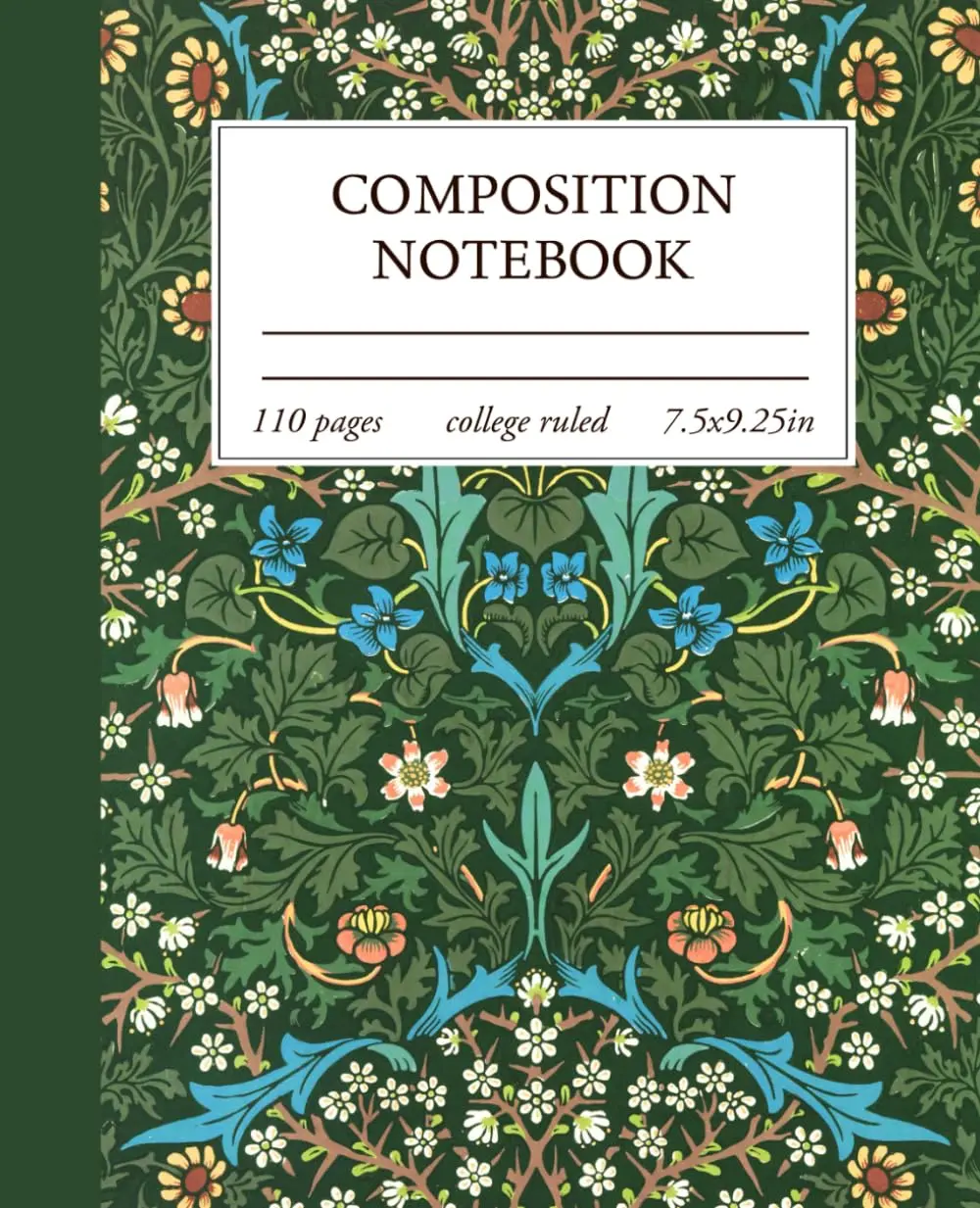 Composition Notebook College Ruled: Beautiful Vintage William Morris Green Floral Cottagecore Aesthetic Journal for School, College, Office, Work