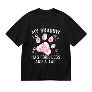 "My Shadow Has Four Legs And A Tail" Dog Paw Print T-Shirt, Pet Lover Cotton Tee, Floral Paw Casual Top for Men Women