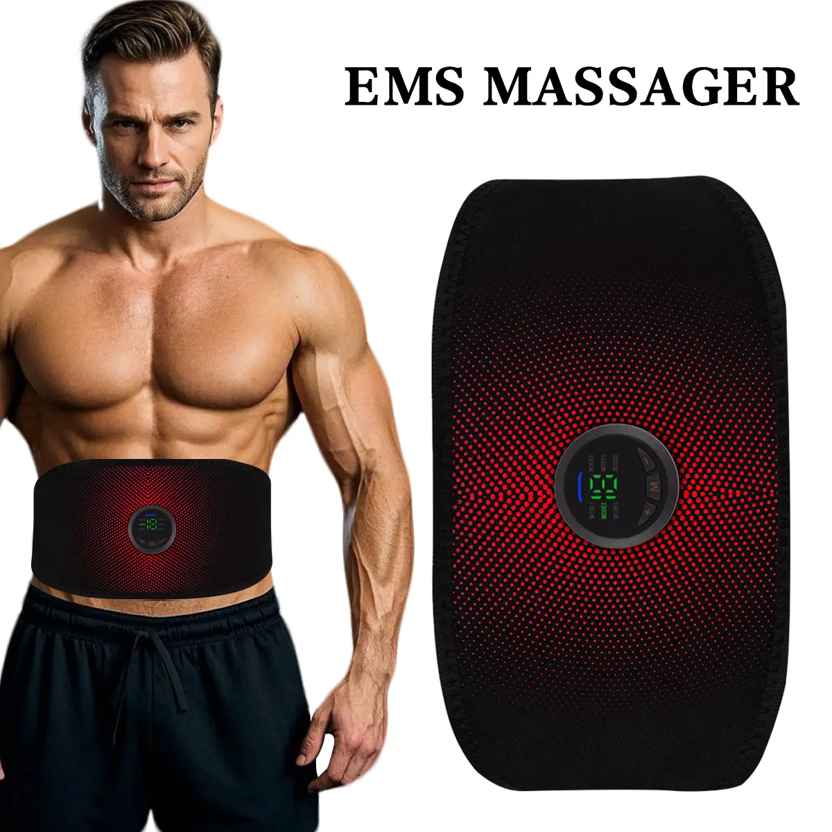 WOFLEND EMS ABS Stimulator Ab Toning Belt - Portable Electric Muscle Trainer for Men & Women, Fits 42" Waist Max, Post Workout Massage Device