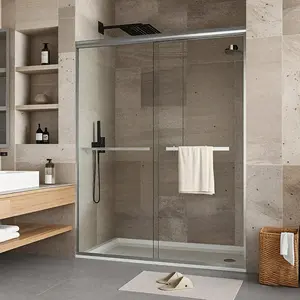 Garvee Sliding Shower Door 56–60 inch W× 72 inch H,Dual Sliding Frameless Glass Panels with 6mm Tempered Glass, Brushed Frame, Contemporary Shower Doors for Walk-In Bathroom Remodel