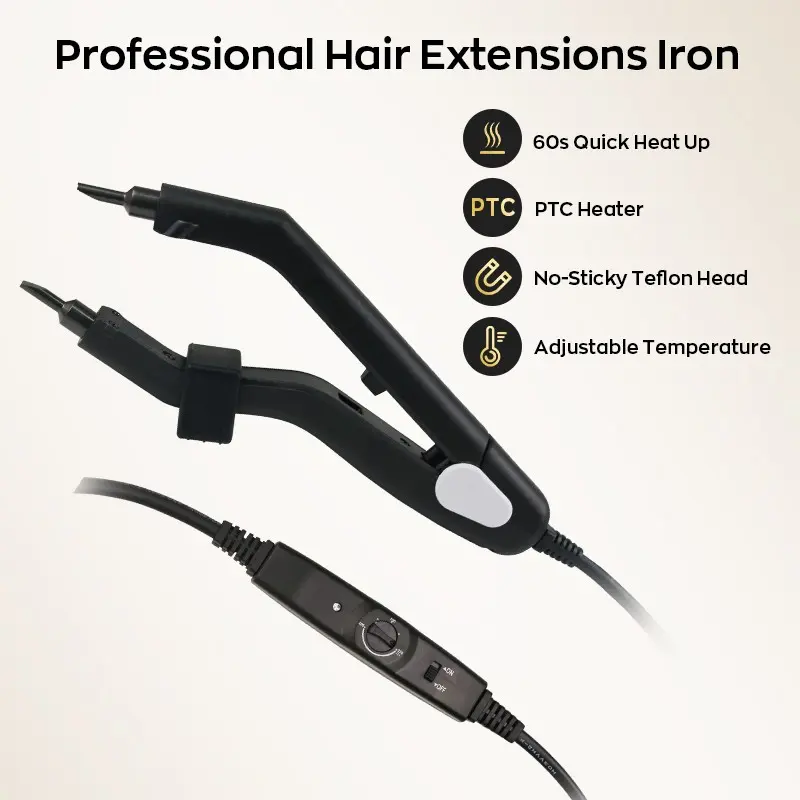 US Plug Hair Extensions Iron Professional Hair Extensions Tool with Adjustable Temperature 60s Quick Heat-Up PTC Heater Non-Sticky Teflon Head Fast Bonding & Melting for Salon Fashion-Conscious Women DIY Hair Experts, Hair Styling Tools