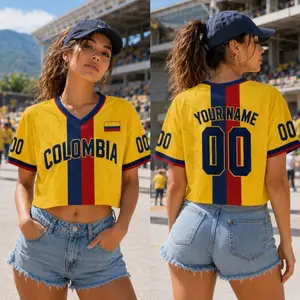 Custom Colombia Soccer CropTop Jersey | Women Yellow Football Shirt | Retro Tricolor Blokecore Apparel | Patriotic Fan Gift