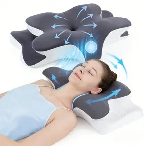 Contoured Neck Pillow, Ergonomic Memory Foam, Unscented Supportive Memory Foam with Cooling Cover, Zoned Design & Extra-Large Armrest for Side/Stomach/Back Sleepers, Double-Sided #GLOBAL PICKS