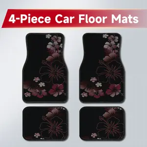 4PCS Hibiscus Flower Car Floor Mats, Tropical Floral Pattern Wear Resistant Easy Clean Carpet Liners, Ideal Birthday & Holiday Gift for Her, Premium Interior Decor Accessories Fit Sedan SUV Truck Van