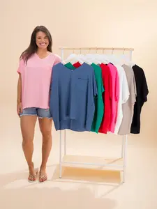 Zenana Airflow V-Neck Dolman Short Sleeve Top w/ Pocket