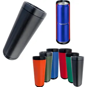 Double Tactical Reload Can Holder, Fits 2 Standard 12oz Cans, Made in USA, 3D-Printed Dual Drink Bottom Load Beverage Holder, Black Rim Design for Camping and Tailgating (Black)