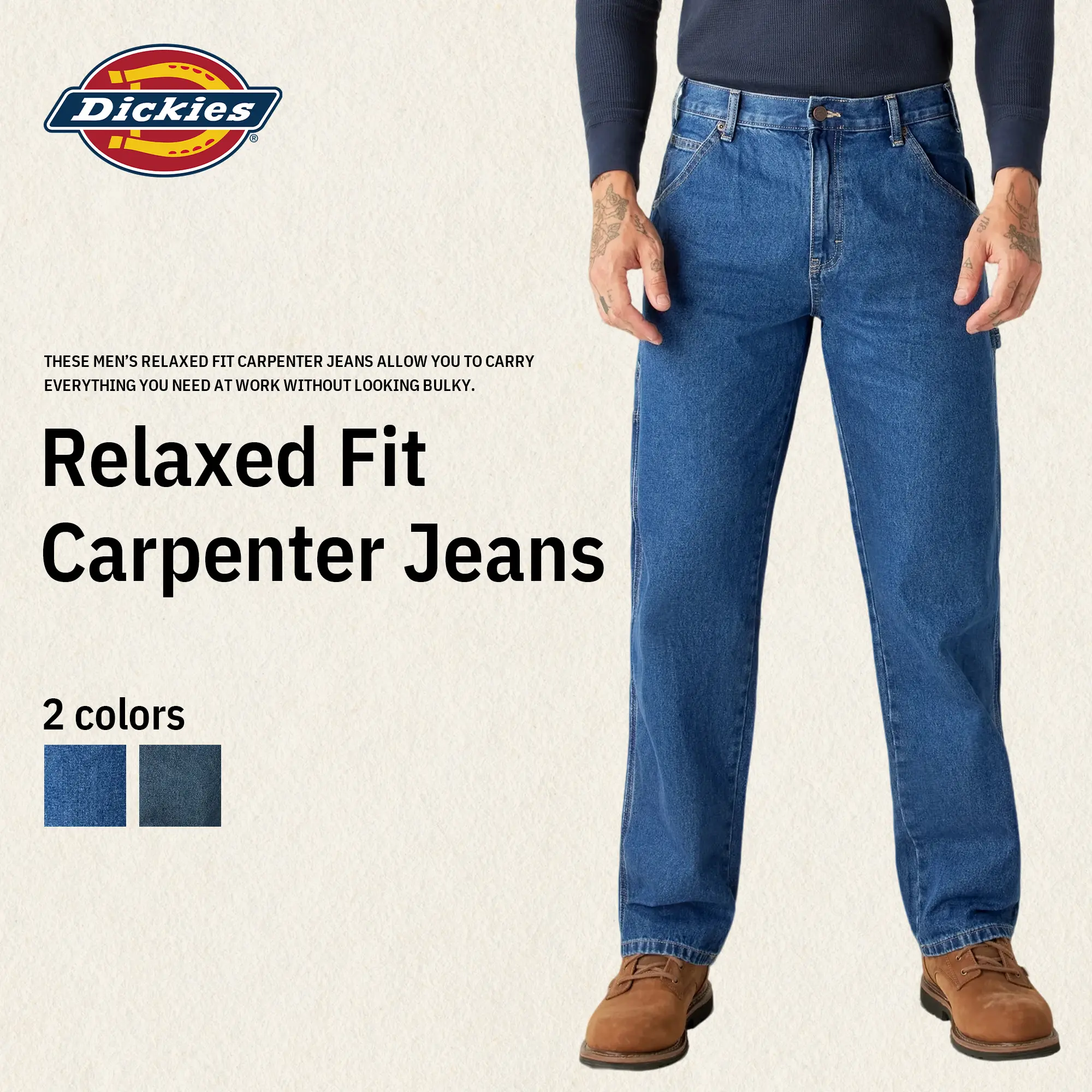 Dickies | Relaxed Fit Carpenter Jeans,100% Cotton, Utility Pockets, Triple-Stitched Seams, Durable, Workwear Style