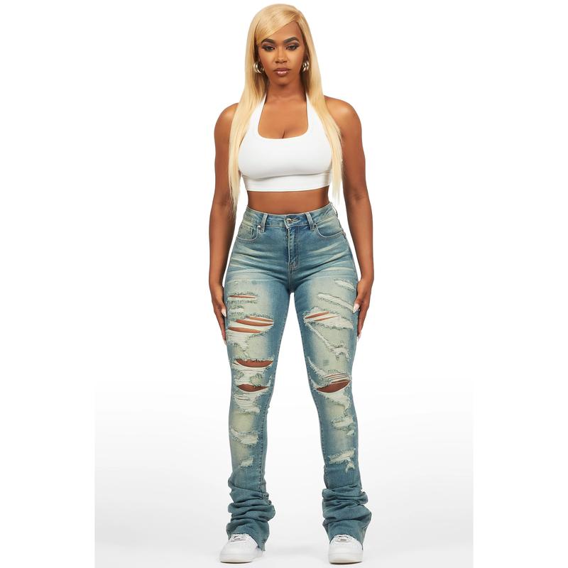 Teyja Light Wash Distressed Super Stacked Jean