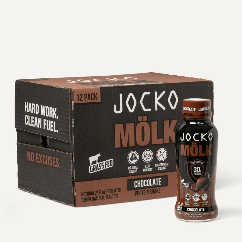 Jocko Mölk Grass-Fed Protein Shakes 30g Protein 12oz Ready-to-Drink Keto Friendly No Added Sugar 12-Pack Energy Sport Chocolate Flavor - Beverage
