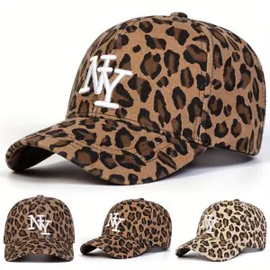 1 Women'S NY Leopard Print Baseball Cap, Adjustable Sun Protection Casual Hat for Outdoor Travel and Beach Vacation