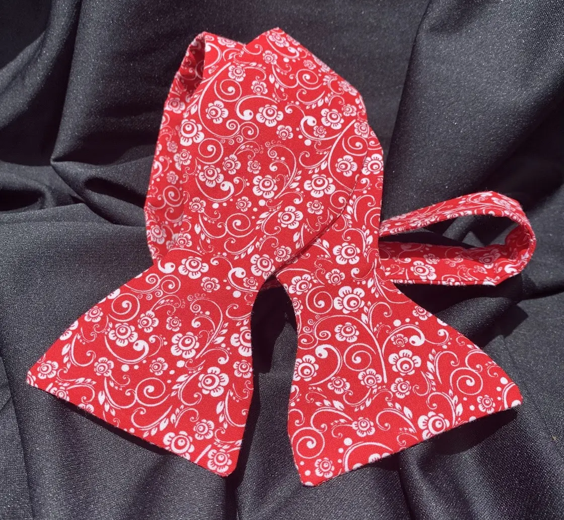 "Red Flower Power” Bow Tie - Handcrafted