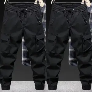 Army Green Overalls Men's Spring and Autumn Fashion Brand Loose Tappered Outdoor Mountaineering Tactical Pants Men's American Casual Pants Cotton Fabric Grey Menswear Pocket Belt Black Decoration Long Mid