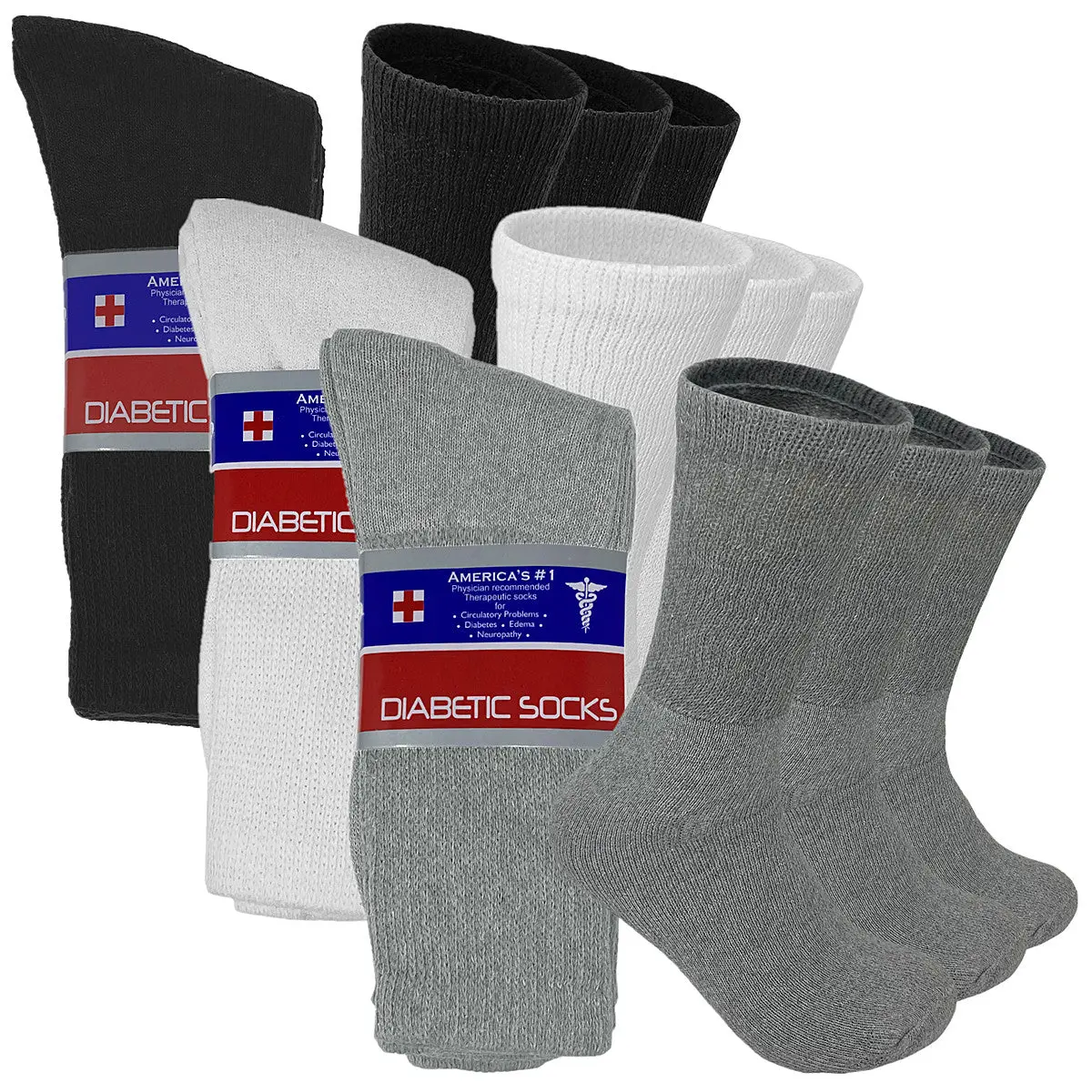 3 to 12 Pairs Men's Non Binding Top Cotton Loose Circulatory Diabetic Crew Socks Mid Calf Size 9-15