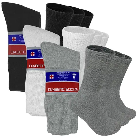 3 to 12 Pairs Men's Non Binding Top Cotton Loose Circulatory Diabetic Crew Socks Mid Calf Size 9-15