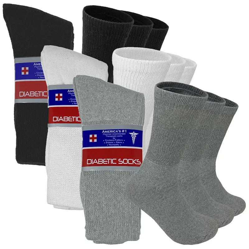 3 to 12 Pairs Men's Non Binding Top Cotton Loose Circulatory Diabetic Crew Socks Mid Calf Size 9-15
