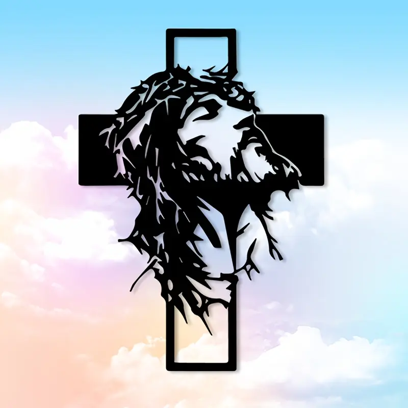 1 Piece Vintage Black Christ Cross Inch Wall Decor Heavy Iron Craft with Thorns and Sacred Heart Church Chapel Decoration Easter Christmas Religious Gift