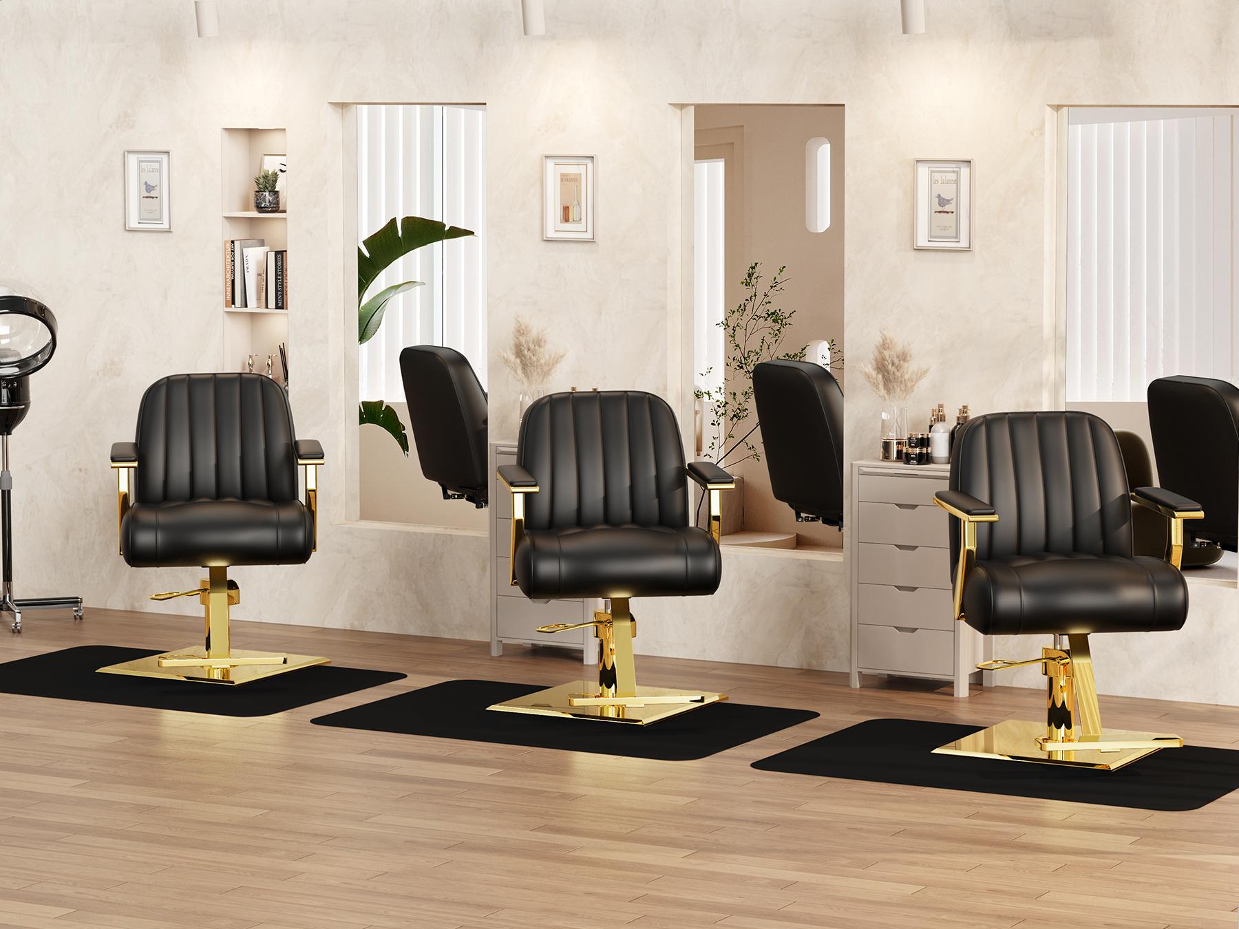 Baasha Luxury Black & Gold Salon Chair | Thick Memory Foam Cushion | 330lbs Heavy Duty | 360° Swivel & Adjustable Height | Ergonomic Fit for Stylist 5’0”-5’8” | Premium PU Leather Professional Hair Styling Chair