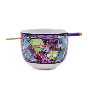 Invader Zim and GIR 20-Ounce Ceramic Ramen Bowl and Chopstick Set