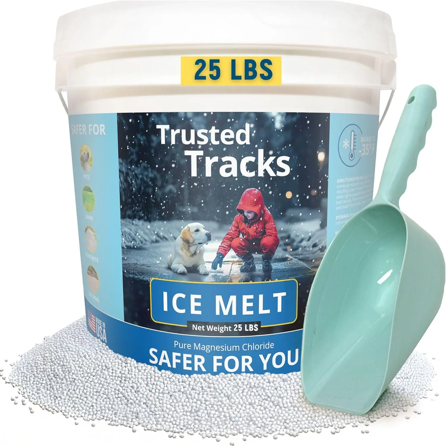 Ice Melt,  Safe Ice Melt 25 LBS  Snow Melter, Pure Magnesium Chloride,  for Pets, Concrete, Effective to -35 F, 25 lb