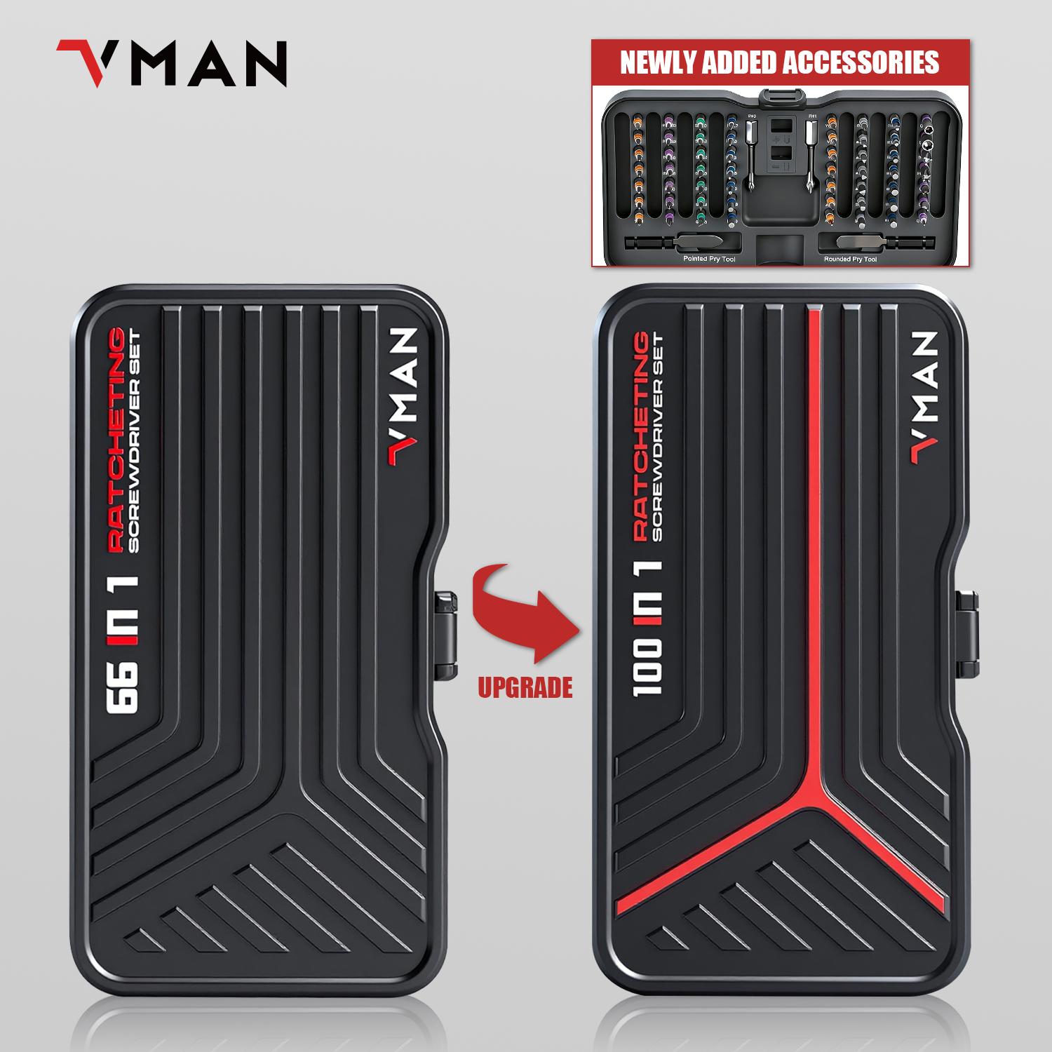 VMAN 100-in-1 Magnetic Ratchet Screwdriver Set, 1pc S2 Steel Bits, Flexible Shaft Work Tools for Furniture Assembly, Precision Electrical Appliance Repair VMAN 100-in-1 Magnetic Ratchet Screwdriver Set, 1pc S2 Steel Bits, Flexible Shaft Work Tools for Furniture Assembly, Precision Electrical Appliance Repair