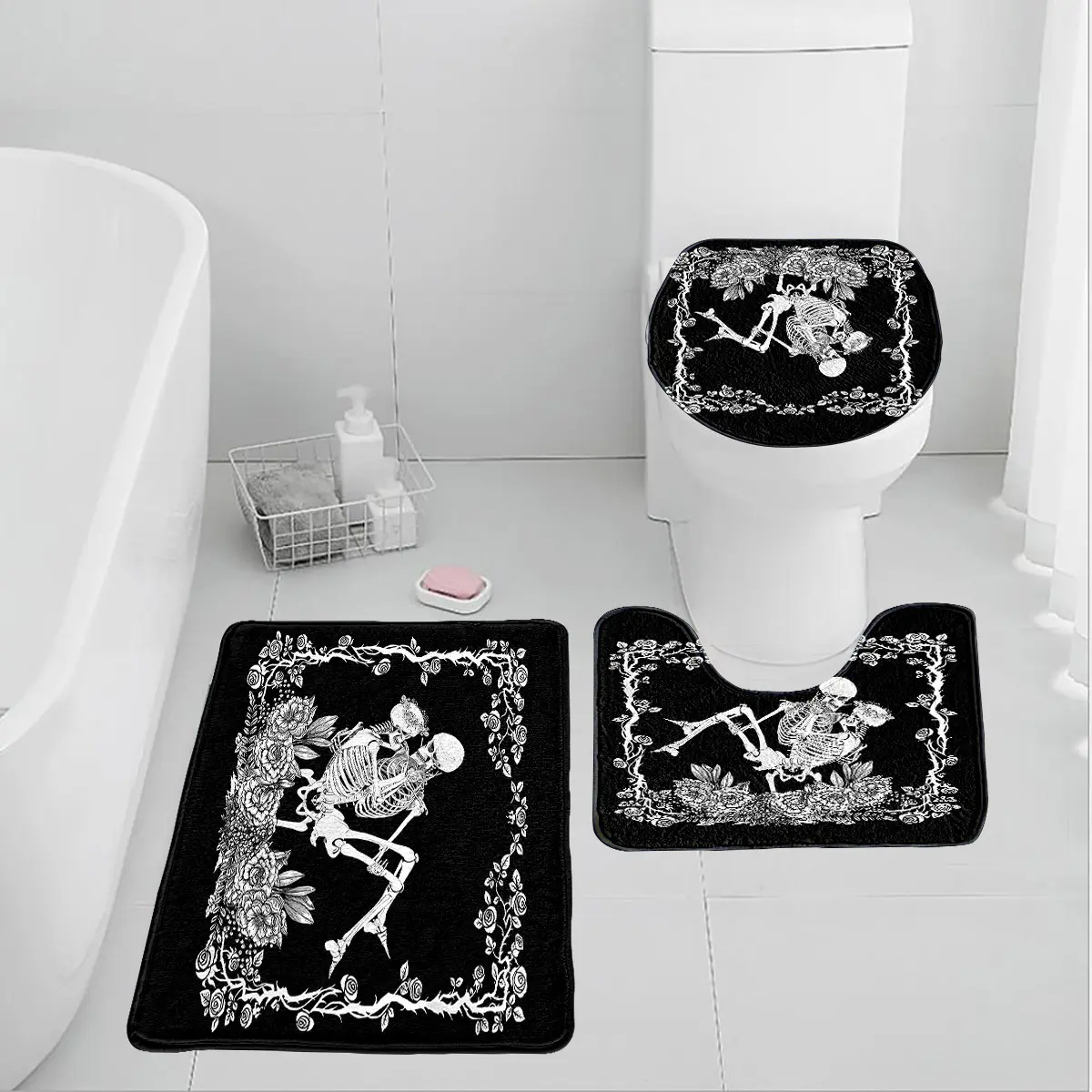 Halloween Mystery Dancer Skeleton Rugs Set, Gothic Style, Absorbent Non-Slip Bath Mats for Bathroom Decor, Tub, Sink, Toilet, Bathroom Floor Mat, Soft Bathroom Mat, Bathroom Decorative Mat, Bathroom Rugs Sets