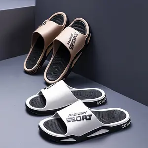 Men'S Sporty Slide Sandals Featuring a Non-Slip Sole - Stylish Slippers with an Alphabet Design, Perfect for Beach Outings in Spring And Summer